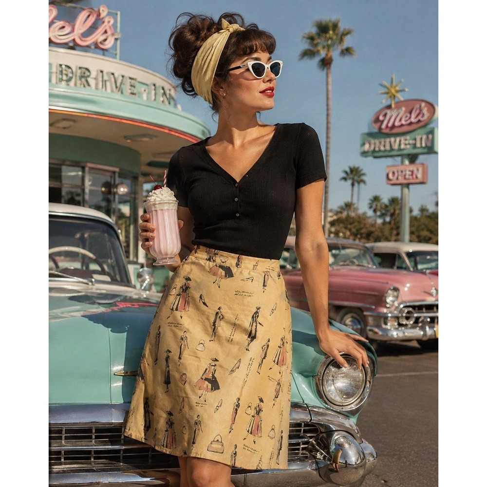 VTG Silk Skirt 10 Novelty Fashion Retro Fun Pin Up